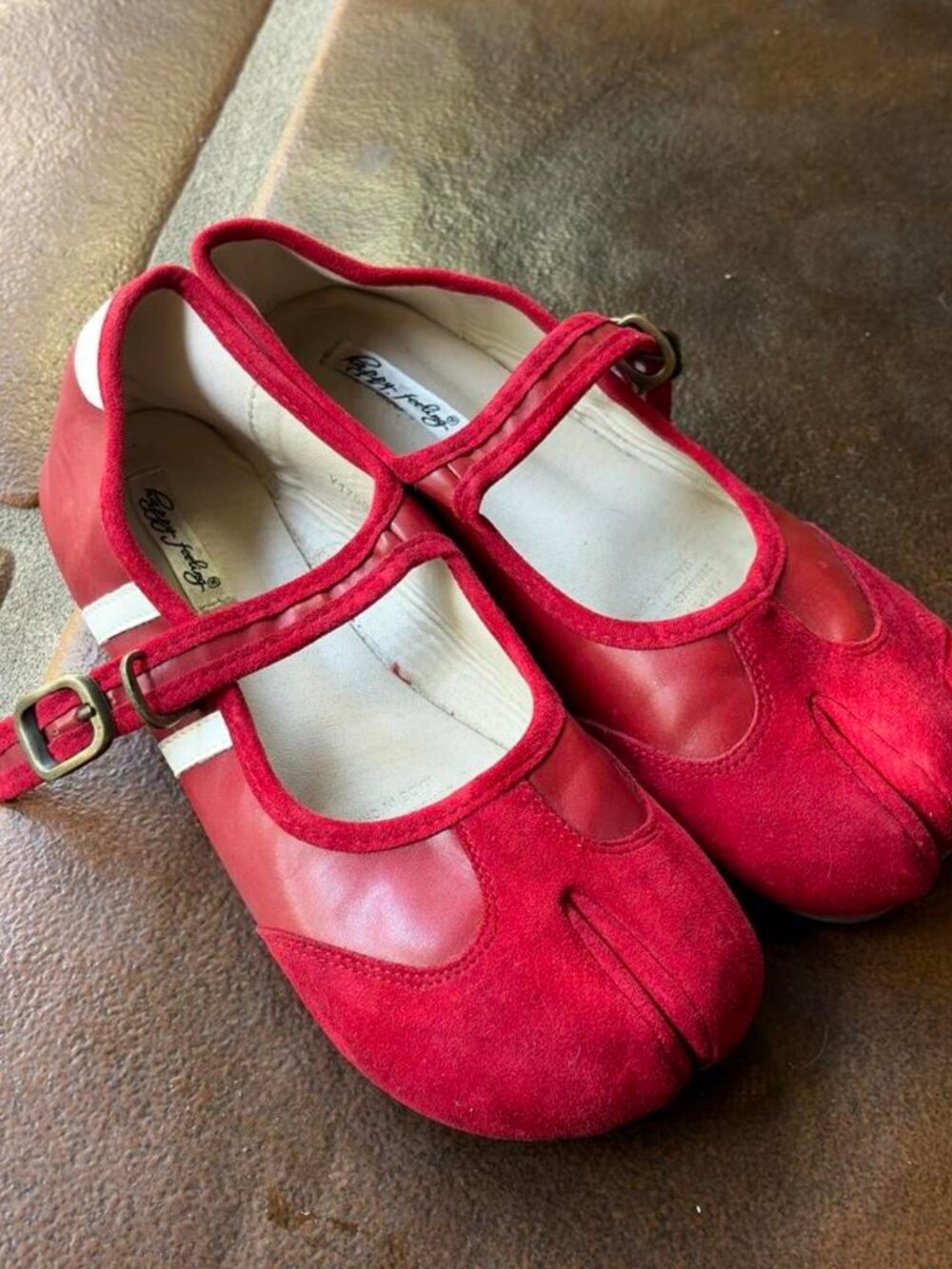 Red Split-Toe Tabi Mary Jane Flats Size EU 39